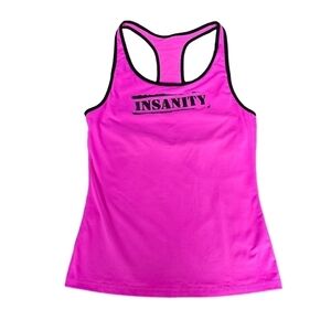 Bright Pink Fitted Halter Workout Top with Insanity Graphic, Size Large
